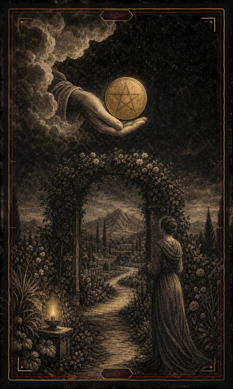 Ace of Pentacles, from the Haunted Plate deck