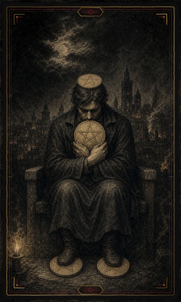 Four of Pentacles, from the Haunted Plate deck