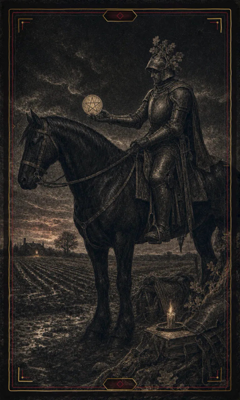 Knight of Pentacles, from the Haunted Plate deck
