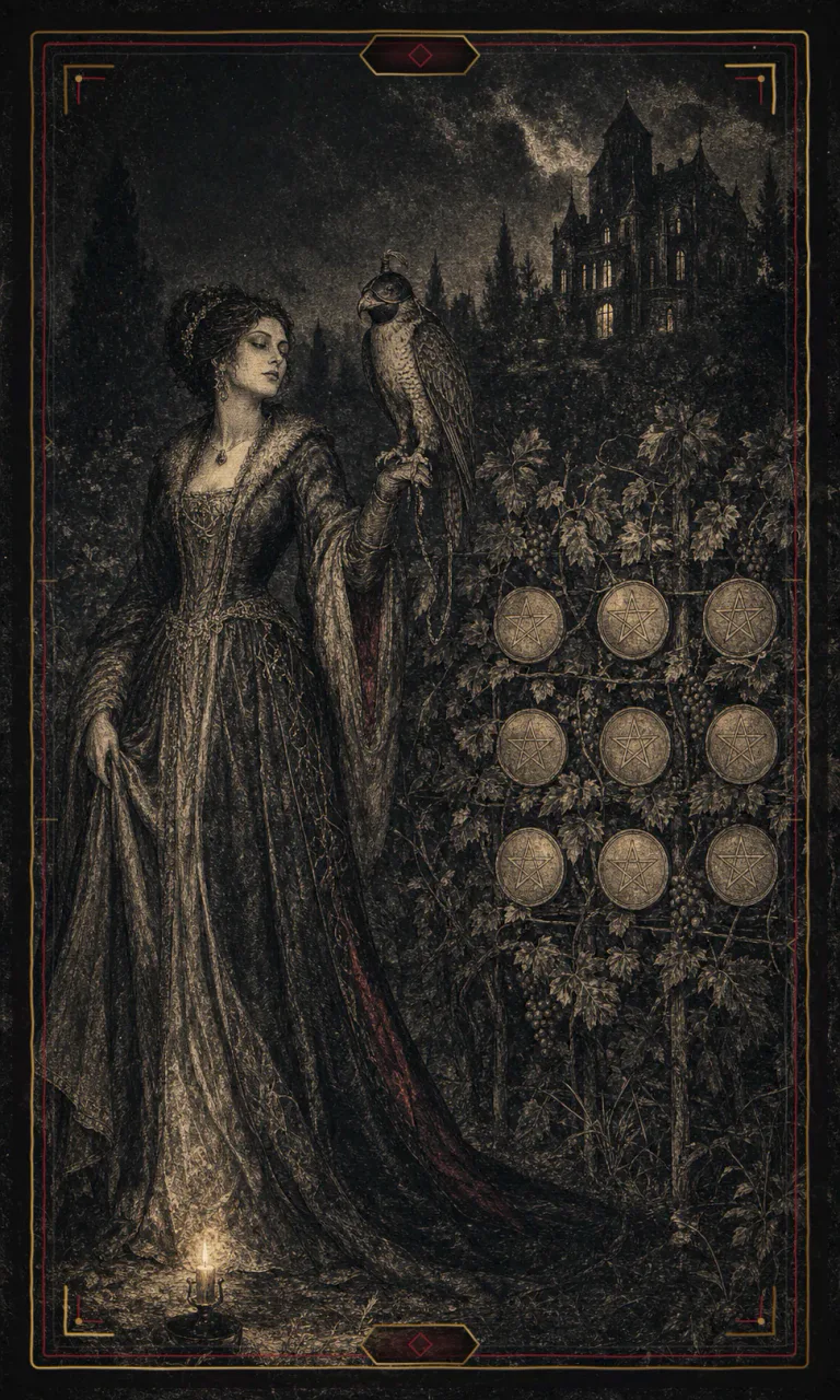 Nine of Pentacles, from the Haunted Plate deck