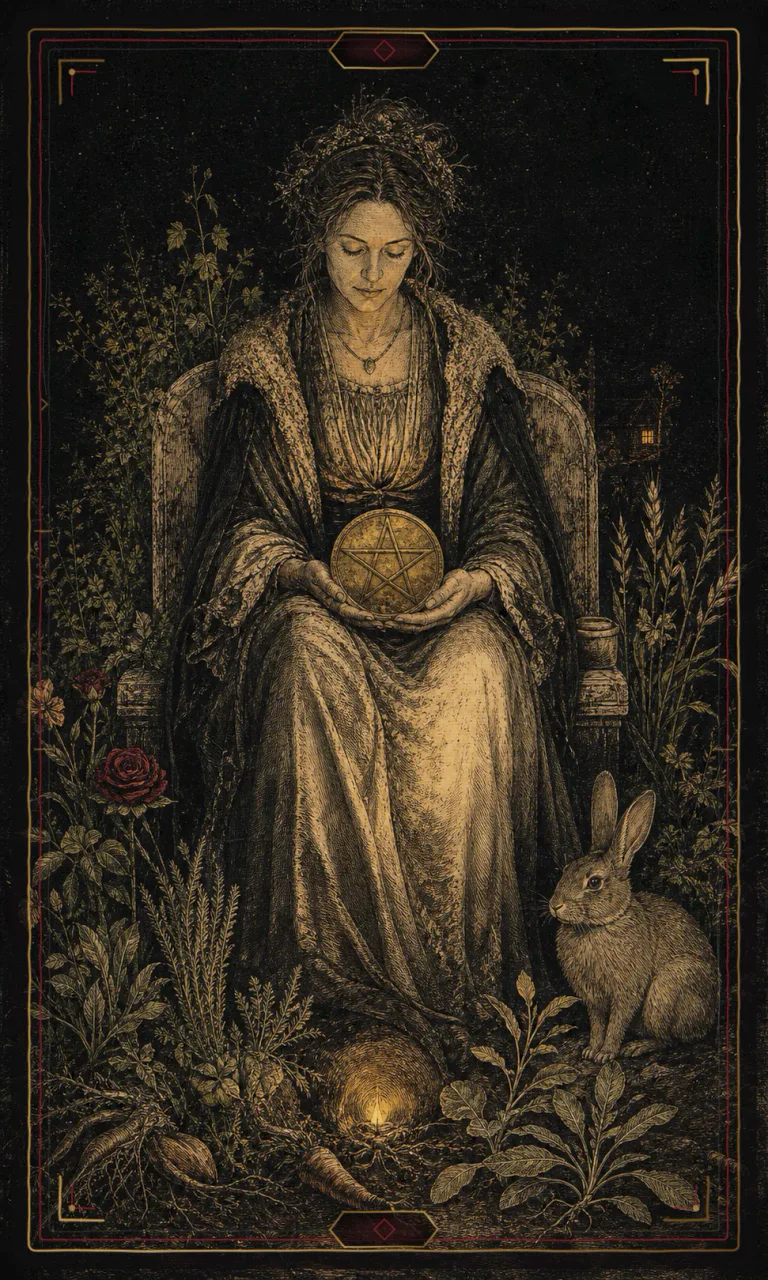Queen of Pentacles, from the Haunted Plate deck