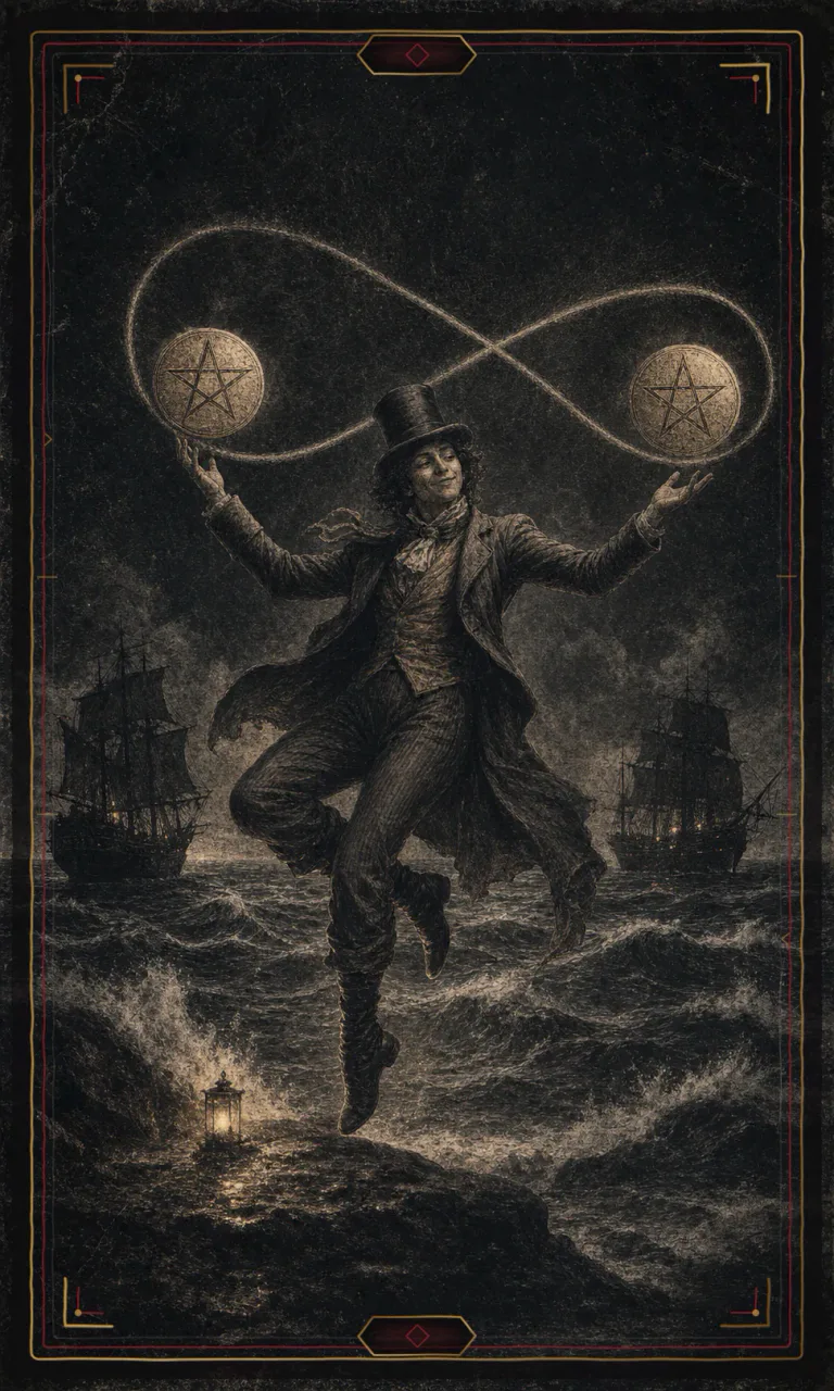 Two of Pentacles, from the Haunted Plate deck