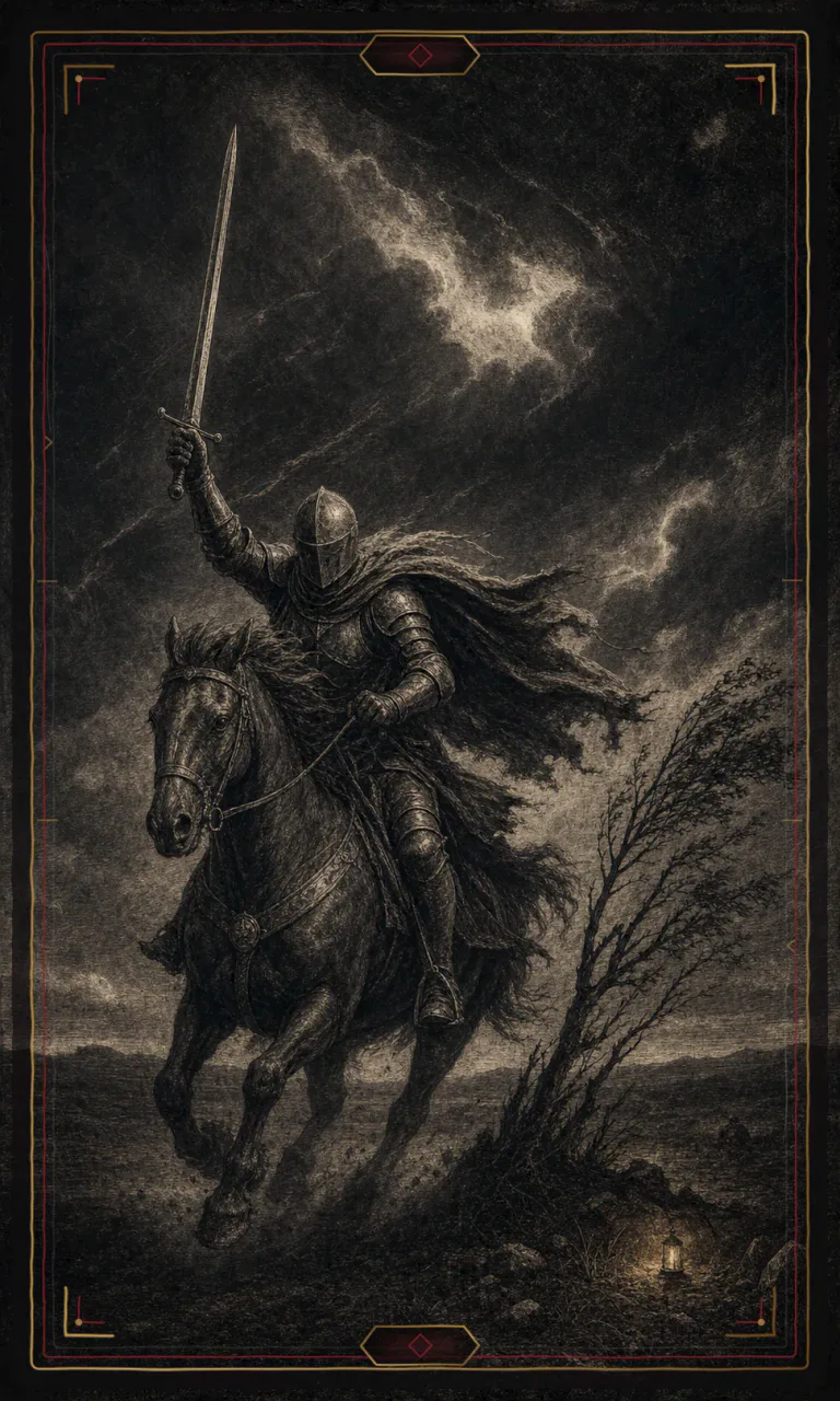 Knight of Swords, from the Haunted Plate deck