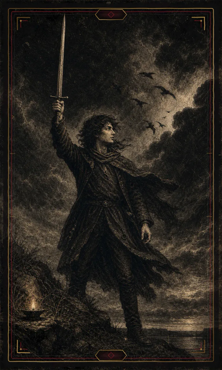 Page of Swords, from the Haunted Plate deck