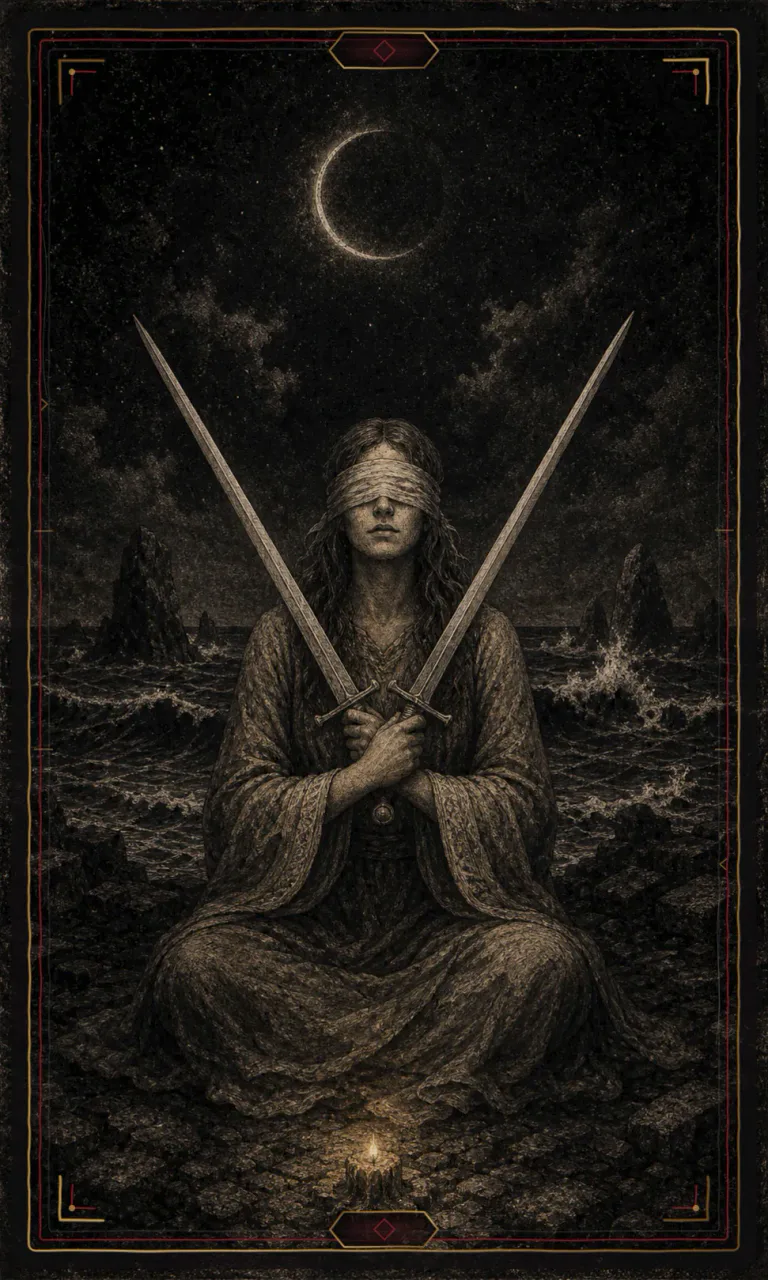 Two of Swords, from the Haunted Plate deck