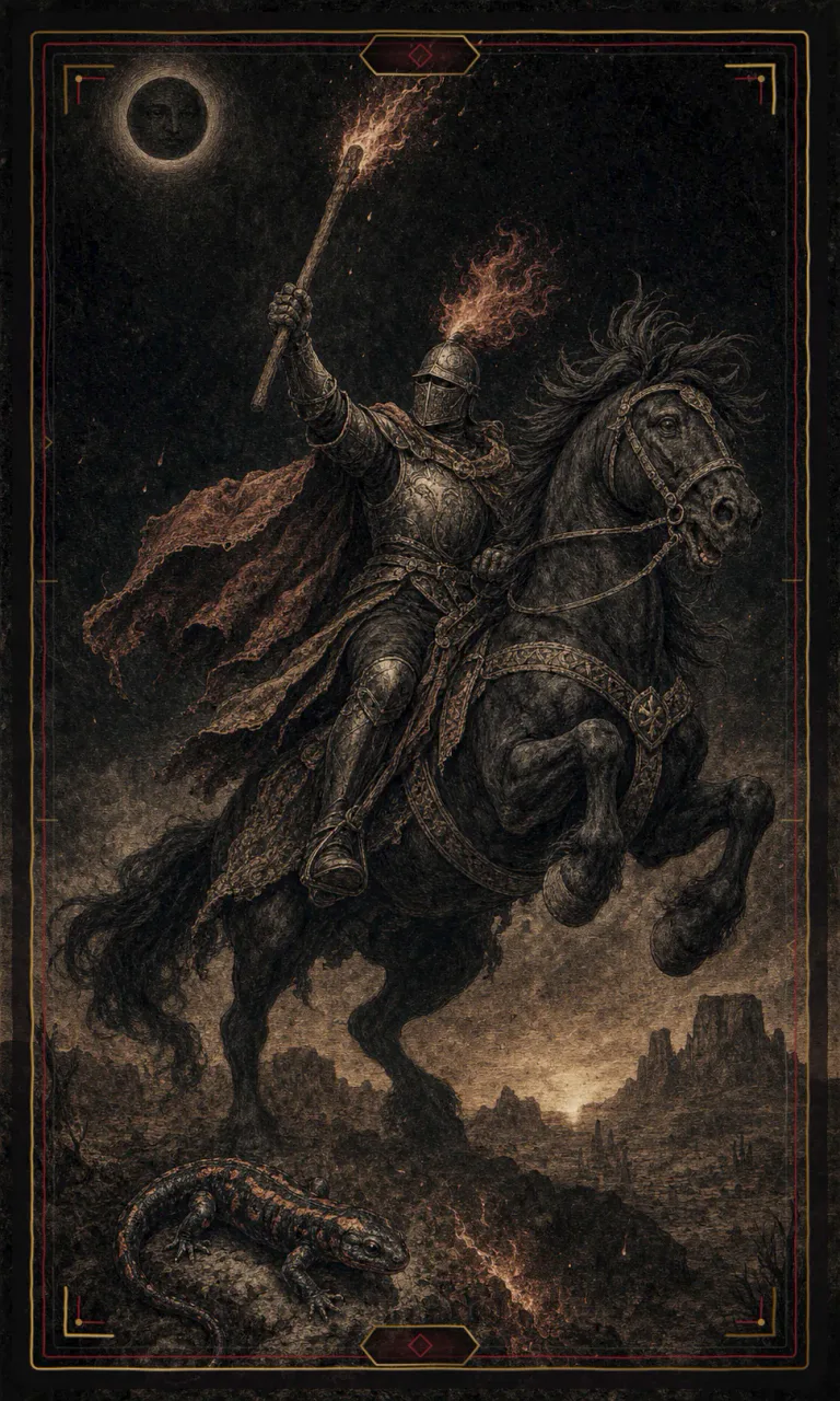 Knight of Wands, from the Haunted Plate deck