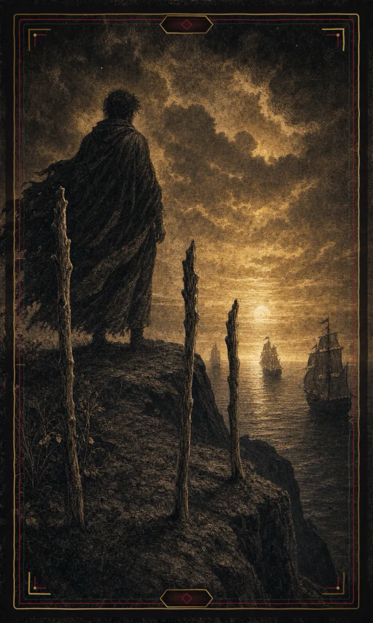 Three of Wands, from the Haunted Plate deck